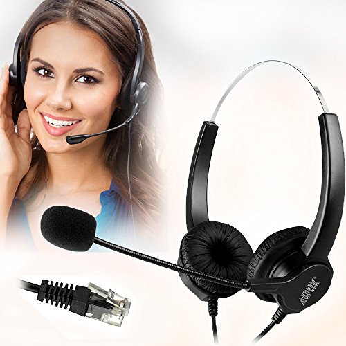 AGPTEK Hands-Free Call Center Noise Cancelling Corded Binaural Headset Headphone with 4-Pin RJ9 Crystal Head and Mic Microphone for Desk Phone - Telephone Counselling Services, Insurance, Hospitals