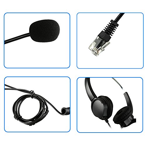 AGPTEK Hands-Free Call Center Noise Cancelling Corded Binaural Headset Headphone with 4-Pin RJ9 Crystal Head and Mic Microphone for Desk Phone - Telephone Counselling Services, Insurance, Hospitals