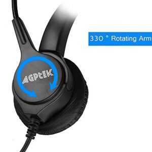 AGPTEK Hands-Free Call Center Noise Cancelling Corded Binaural Headset Headphone with 4-Pin RJ9 Crystal Head and Mic Microphone for Desk Phone - Telephone Counselling Services, Insurance, Hospitals