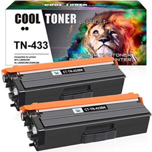 cool toner compatible toner cartridge replacement for brother tn433bk tn433 tn431bk tn-433 brother mfc-l8900cdw hl-l8360cdw hl-l8260cdw hl-l8360cdwt 8900cdw 8360cdw printer (black, 2-pack)