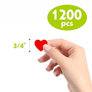 1200 PCS Red Heart Shaped Sticker Labels with Perforation Line in Roll, Use for Valentine's Day, Award Charts, Offices, Teachers & Classrooms, Bookmarks (3/4" in Diameter)