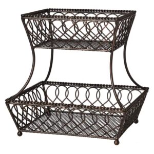 gourmet basics by mikasa loop and lattice 2-tier metal rectangular fruit storage basket, 14-inch, antique black
