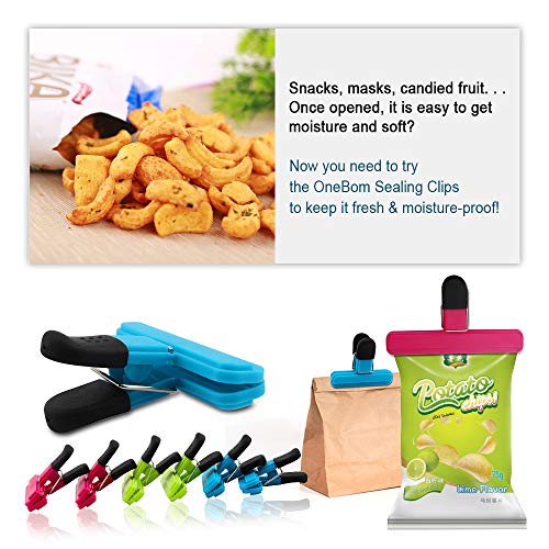 ONEBOM Chip Bag Clips, Bag Clips for Food, Snack Clips, Photo File Clamps, for Kitchen Office (9 Clips)