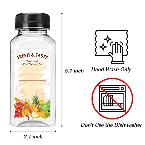 BAKHUK 36pcs 8oz Empty Plastic Juice Bottles with Lids, Reusable Clear Containers with Black Tamper Evident Caps for Juice, Milk and Other Beverages