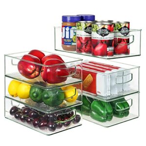 set of 6 clear fridge organizers with handle, the home edit and snack storage containers for kitchen cabinet, bathroom, countertops, shelves – 3 large & 3 medium