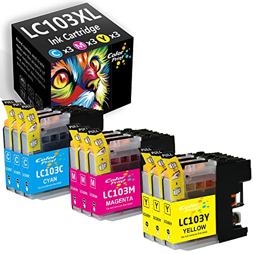 ColorPrint Compatible Ink Cartridge Replacement for Brother LC103 LC103XL LC101 Used for MFC-J870DW MFC-J470DW MFC-J450DW MFC-J4310DW J4410DW J6920DW J475DW Printer (3Cyan,3Magenta,3Yellow, 9-Pack)