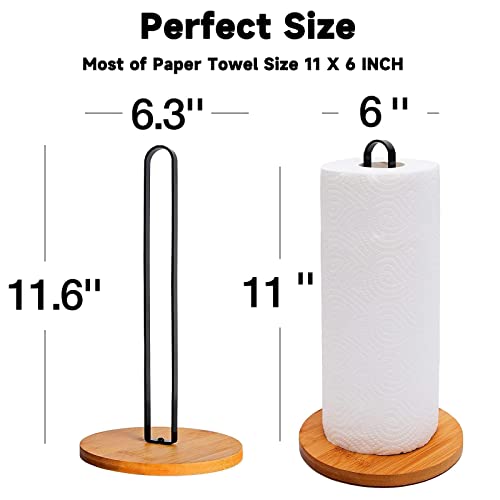 TONLEA Wood Paper Towel Holder, Black Paper Towel Holder Countertop, Kitchen Towel Holder Free-Standing with Non-Slip Wooden Base