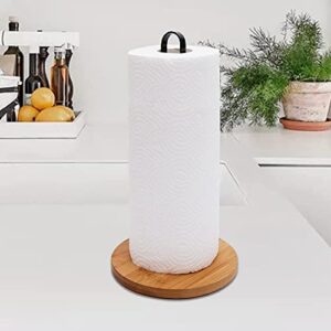 TONLEA Wood Paper Towel Holder, Black Paper Towel Holder Countertop, Kitchen Towel Holder Free-Standing with Non-Slip Wooden Base