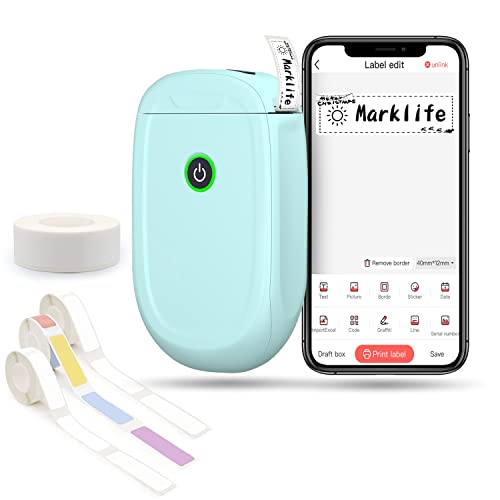 Marklife P11 Label Maker Machine with 4 Rolls Tape,Mini Thermal Wireless Inkless Sticker Printer Machine for Home Kitchen Office Organization