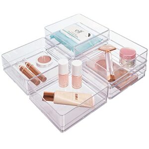 STORi SimpleSort 6-Piece Stackable Clear Drawer Organizer Set | 6" x 6" x 2" Square Trays | Small Makeup Vanity Storage Bins and Office Desk Drawer Dividers | Made in USA