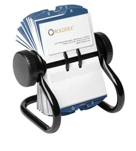 rolodex open rotary business card file with 200 2-5/8 by 4 inch card sleeve and 24 guide, 400-card cap, black (67236)