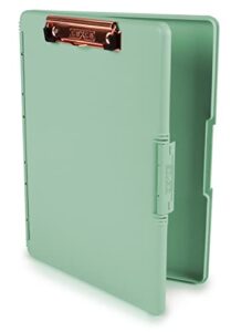 dexas slimcase 2 storage clipboard with side opening, 12.5 x 9.5 inches, sea foam green with rose gold clip 3517r-5503