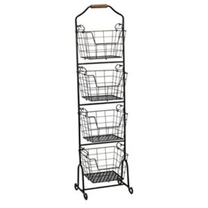 Gourmet Basics by Mikasa Ferme 4-Tier Metal Floor Standing Fruit/Home Storage Market Basket, Antique Black