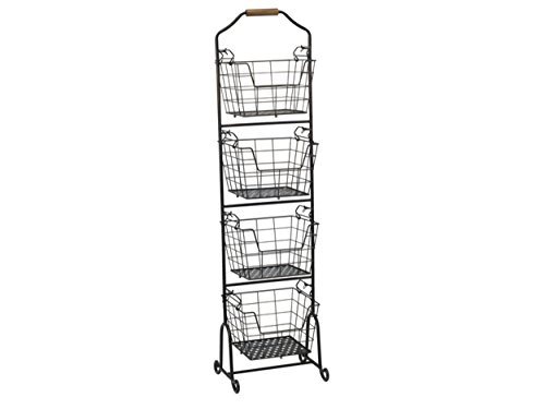 Gourmet Basics by Mikasa Ferme 4-Tier Metal Floor Standing Fruit/Home Storage Market Basket, Antique Black