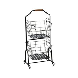 Gourmet Basics by Mikasa Ferme 4-Tier Metal Floor Standing Fruit/Home Storage Market Basket, Antique Black