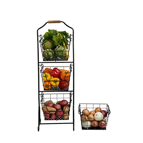 Gourmet Basics by Mikasa Ferme 4-Tier Metal Floor Standing Fruit/Home Storage Market Basket, Antique Black