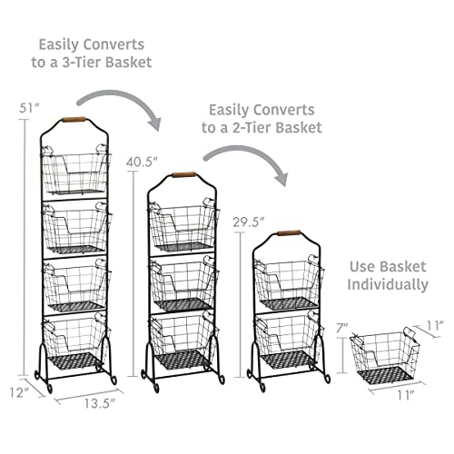 Gourmet Basics by Mikasa Ferme 4-Tier Metal Floor Standing Fruit/Home Storage Market Basket, Antique Black