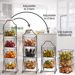 Gourmet Basics by Mikasa Ferme 4-Tier Metal Floor Standing Fruit/Home Storage Market Basket, Antique Black