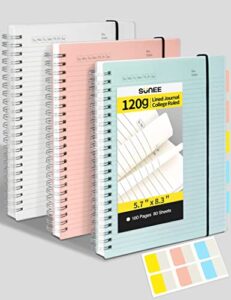 sunee 3 pack spiral notebook – a5 lined journal notebook, 120gsm thick paper, college ruled, giftable journal for study and notes 80 sheets, 5.7″ x 8.3″, blue, pink, transparent
