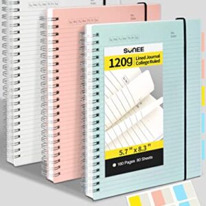 SUNEE 3 Pack Spiral Notebook - A5 Lined Journal Notebook, 120gsm Thick Paper, College Ruled, Giftable Journal for Study and Notes 80 Sheets, 5.7" x 8.3", Blue, Pink, Transparent