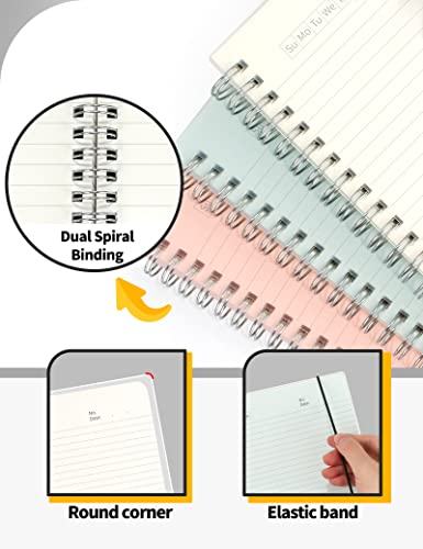 SUNEE 3 Pack Spiral Notebook - A5 Lined Journal Notebook, 120gsm Thick Paper, College Ruled, Giftable Journal for Study and Notes 80 Sheets, 5.7" x 8.3", Blue, Pink, Transparent