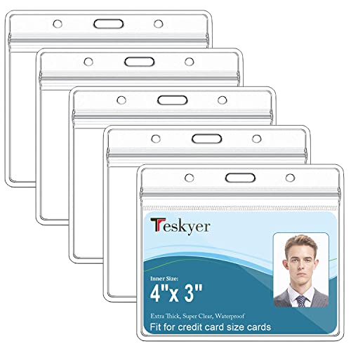 Teskyer 5 Pcs Vaccine Card Holder, 4" x 3" Plastic Badge Holder, Multifunctional Waterproof Clear Card Sleeves for Nursing Badge Reference Cards, Medicare Cards Protectors