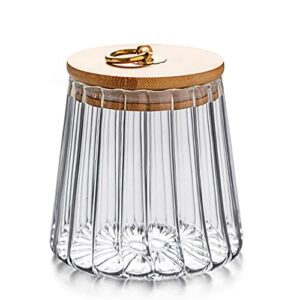 Glass Coffee Nuts Canister Airtight Storage Jar Petal Decorative Container with Bamboo Lid Metal Handle Easy to Grasp 700ml, 23 FL OZ