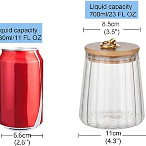 Glass Coffee Nuts Canister Airtight Storage Jar Petal Decorative Container with Bamboo Lid Metal Handle Easy to Grasp 700ml, 23 FL OZ