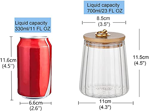 Glass Coffee Nuts Canister Airtight Storage Jar Petal Decorative Container with Bamboo Lid Metal Handle Easy to Grasp 700ml, 23 FL OZ