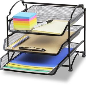 SimpleHouseware 3 Tier Stackable Desktop Document Letter Tray Organizer, Black