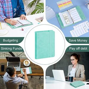 LINTRU Budget Binder with Zipper Envelopes, Money Organizer for Cash, A6 Binder with 10pcs Cash Envelopes for Budgeting, 12pcs Budget Sheets and 36pcs Stickers for Savings Binder (Ice Green)