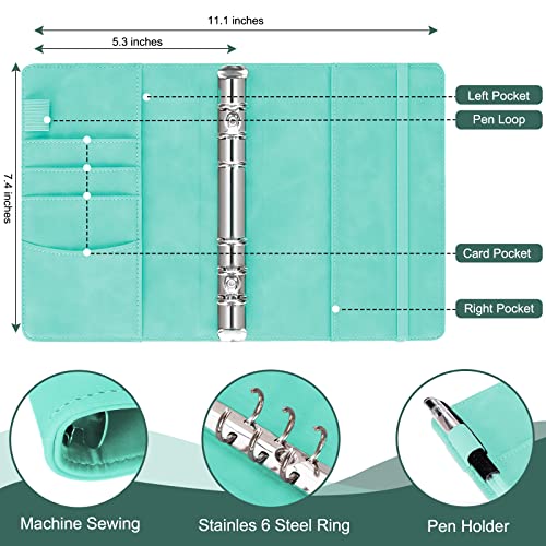 LINTRU Budget Binder with Zipper Envelopes, Money Organizer for Cash, A6 Binder with 10pcs Cash Envelopes for Budgeting, 12pcs Budget Sheets and 36pcs Stickers for Savings Binder (Ice Green)