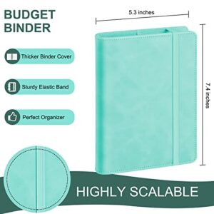 LINTRU Budget Binder with Zipper Envelopes, Money Organizer for Cash, A6 Binder with 10pcs Cash Envelopes for Budgeting, 12pcs Budget Sheets and 36pcs Stickers for Savings Binder (Ice Green)