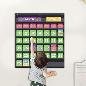 EAMAY Classroom Monthly Calendar Pocket Chart with 71 Cards for Kids Learning for Home(Black)