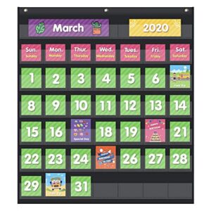 eamay classroom monthly calendar pocket chart with 71 cards for kids learning for home(black)