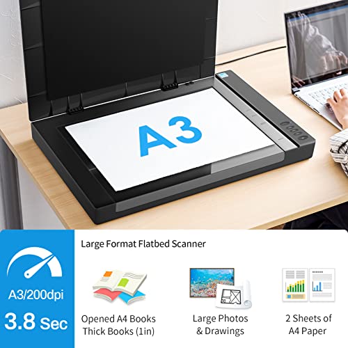 VIISAN 3240 A3 Large Format Flatbed Scanner, 2400 DPI, Scan 12"x 17" in 4 sec, Frameless, Auto-Scan, Document & Photo & Book Scanner, Design for Library, School and Soho. Supports Windows 11 & Mac