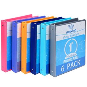 1 inch 3 ring binders,seekind view binders,holds up to 8.5″11″ paper,customizable clear cover,for home,office, and school supply,6 pack