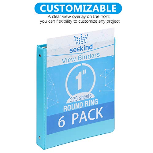 1 Inch 3 Ring Binders,SEEKIND View Binders,Holds Up to 8.5"11" Paper,Customizable Clear Cover,for Home,Office, and School Supply,6 Pack