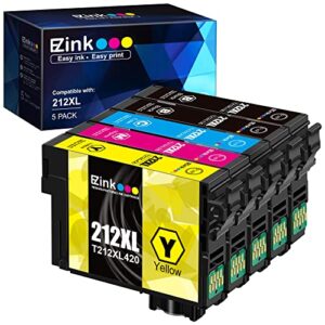 e-z ink (tm) remanufactured ink cartridge replacement for epson 212xl t212xl 212 xl t212 to use with xp-4100 xp-4105 wf-2830 wf-2850 printer (2 black, 1 cyan, 1 magenta, 1 yellow, 5 pack)