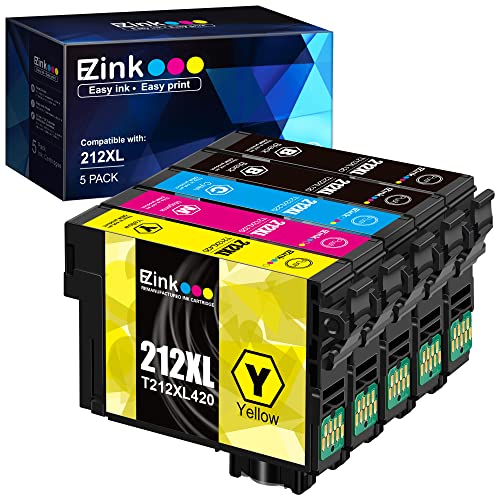 E-Z Ink (TM) Remanufactured Ink Cartridge Replacement for Epson 212XL T212XL 212 XL T212 to use with XP-4100 XP-4105 WF-2830 WF-2850 Printer (2 Black, 1 Cyan, 1 Magenta, 1 Yellow, 5 Pack)