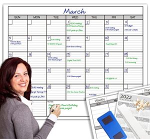 dry erase monthly extra large white board calendar for wall, 38″ by 50″, jumbo laminated erasable one month whiteboard calendar, huge oversized blank 30-day poster with lines and squares