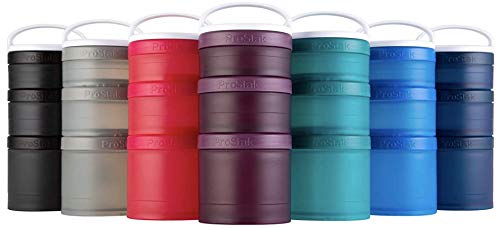 BlenderBottle ProStak Twist n’ Lock Storage Jars Expansion 3-Pak with Removable Handle, Pebble Grey