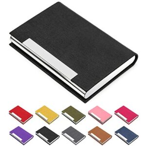 padike business card holder, business card case professional pu leather & stainless steel multi card case,business card holder wallet credit card id case/holder for men & women. (black)