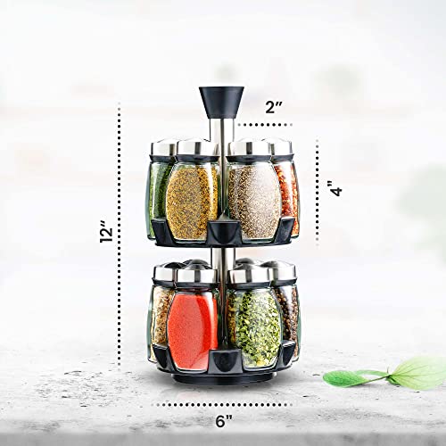 Spice Organizer - Spice Rack Organizer for Cabinet, Seasoning Organizer includes 12 Empty Jars + Labels. Rotating Spice Rack - Compact Herb and Spices Organizer to Fit Cabinets or Countertops