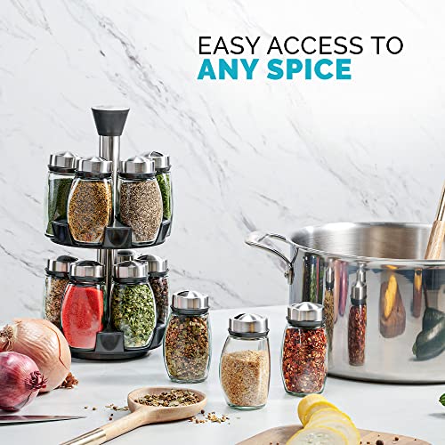 Spice Organizer - Spice Rack Organizer for Cabinet, Seasoning Organizer includes 12 Empty Jars + Labels. Rotating Spice Rack - Compact Herb and Spices Organizer to Fit Cabinets or Countertops