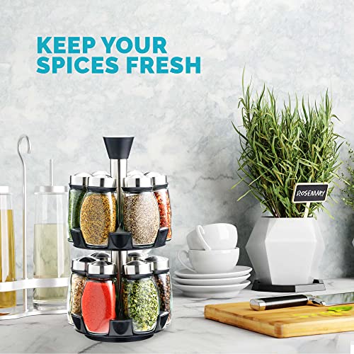 Spice Organizer - Spice Rack Organizer for Cabinet, Seasoning Organizer includes 12 Empty Jars + Labels. Rotating Spice Rack - Compact Herb and Spices Organizer to Fit Cabinets or Countertops