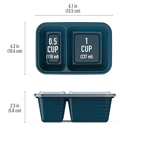 Bentgo® Prep 2-Compartment Snack Containers with Custom-Fit Lids - Reusable, Microwaveable, Durable BPA -Free, Freezer and Dishwasher-Safe Meal Prep Food Storage - 10 Trays & 10 Lids (Deep Teal)