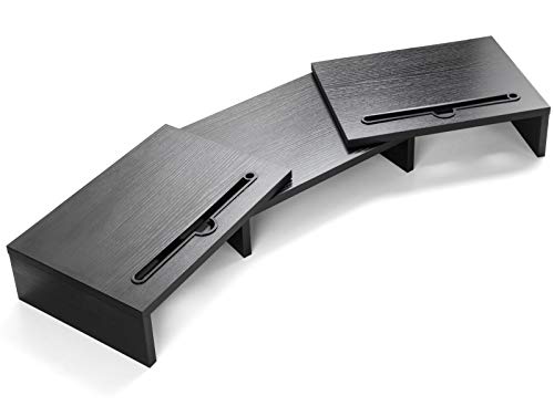 LORYERGO Dual Monitor Stand - [Upgraded] Monitor Stand w/ 2 Slots for Phone & Tablet, Dual Monitor Riser, Length and Angle Adjustable, Computer Stand for Monitor, Laptop, Tablet (Black)