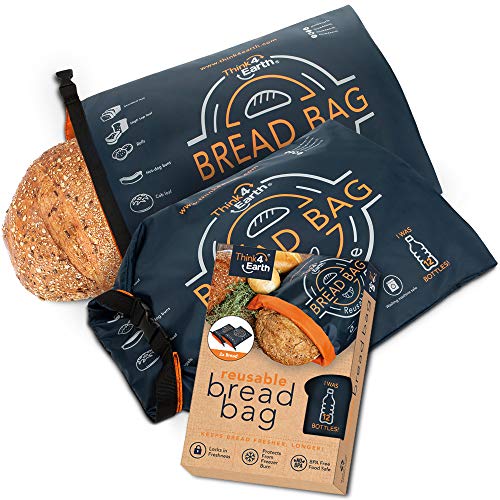 Think4Earth - (2 Pack) Bread Bag - Reusable freezer bread bag for homemade bread maker gift giving - Bread Container for Sourdough Loafs Storage, Large Bread Bags for Homemade Bread with Lining