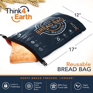 Think4Earth - (2 Pack) Bread Bag - Reusable freezer bread bag for homemade bread maker gift giving - Bread Container for Sourdough Loafs Storage, Large Bread Bags for Homemade Bread with Lining